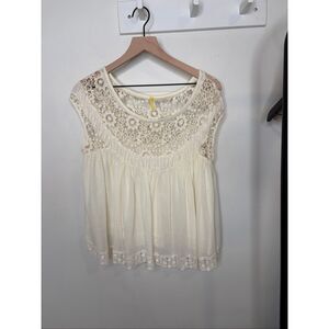Free People Lace Short Sleeve Top